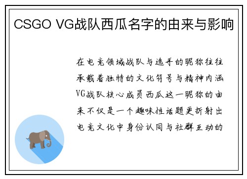 CSGO VG战队西瓜名字的由来与影响